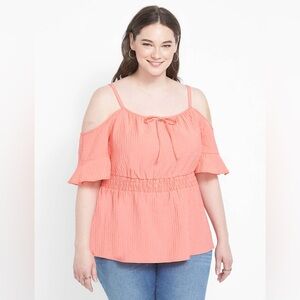 NEW Lane Bryant Cold-Shoulder Smocked Waist Top Porcelain Rose Plus Size 24 (3X)
